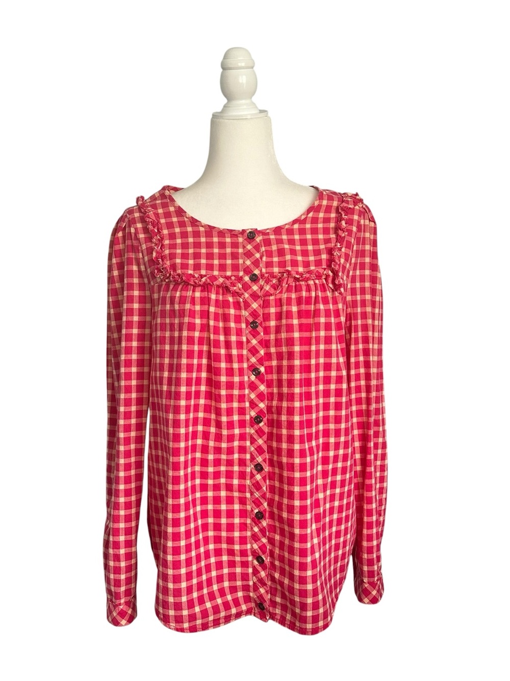 Holding Horses red and cream gingham blouse Gypsy top size *